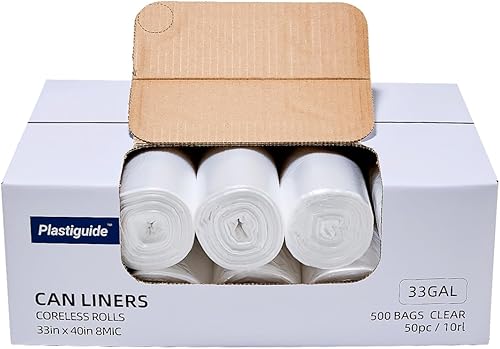 Clear Trash Can Liners, 10-15 Gallon, 24'' x 33'', Wholesale 1000 Count, High Density Garbage Bags for Bathroom, Office, Commercial and Industrial Use - Poueer