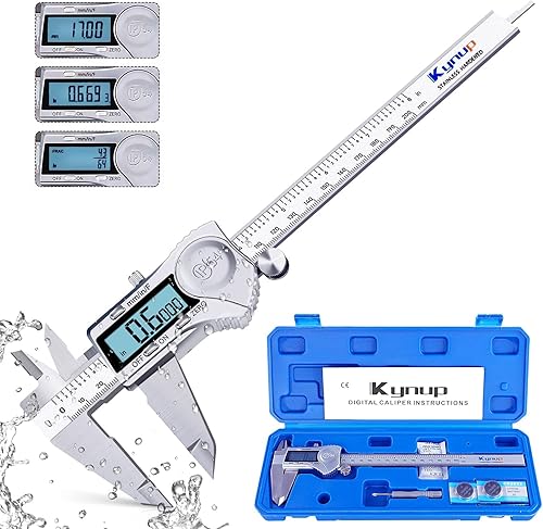 Kynup 0-12 Inch Digital Caliper, Caliper Measuring Tool with Stainless Steel, IP54 Waterproof Protection Design, Easy Switch from Inch Metric Fraction, Large LCD Screen (200mm/300mm) - Poueer