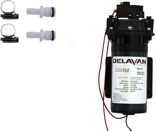 Delavan 7802-201 PowerFlo 12V Demand Diaphragm Pump with 5/8-Inch QA x 3/8-Inch Hose Barb Fittings (Bundle, 2 Items) - Poueer