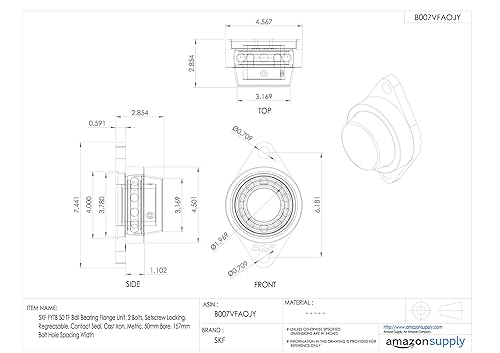 SKF FYTB 15 TF Ball Bearing Flange Unit, 2 Bolts, Setscrew Locking, Regreasable, Contact Seal, Cast Iron, Metric, 15mm Bore, 76.5mm Bolt Hole Spacing Width - Poueer