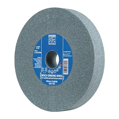 PFERD Bench Grinding Wheel Carbide Type | 6x1x1 inch, vitrified Bond, Silicon Carbide, grit Size 120 | 61790 - for use on Hard Materials, Included bushings 3/4, 5/8, 1/2 inch - Poueer