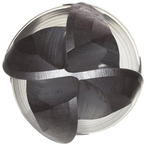 N89985 Carbide Ball Nose End Mill, Stub Length, TiAlN Finish, Roughing and Finishing Cutting, 30-Degree, 4-Flute, 3' Overall Length, 0.500' Cut Diameter, 0.500' Shank Diameter - Poueer