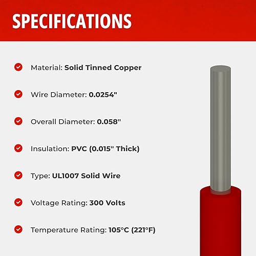 Remington Industries 22UL1007SLDBLA500 22 AWG Gauge Solid Hook Up Wire, 0.0253' Diameter, 300V, UL1007, 500' Length, Black - Poueer