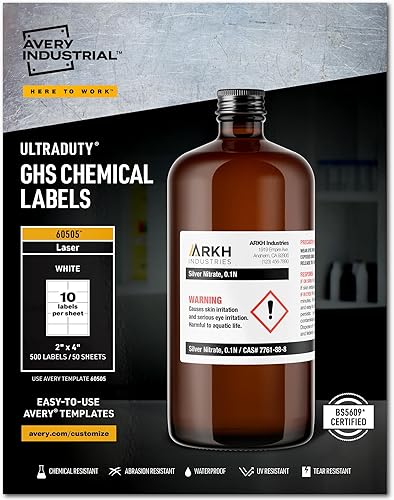Avery UltraDuty GHS Chemical Labels for Laser Printers, Waterproof, UV Resistant, 2 x 4, 500 Pack (60505) - Poueer