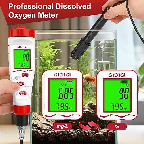 Digital Dissolved Oxygen Meter, GIDIGI Dissolved Oxygen Tester with ATC, DO Meter with 9.84ft DO Probe Cable and Digital 4 in 1 TDS EC Temp pH and ppm Meter for Nutrients Water - Poueer