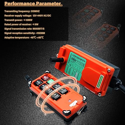 F21-E1B Crane Industrial Remote Control 8 Button Industrial Wireless Remote Control 2 Transmitters Radio Remote Control 12V-440V Hoist Lift Controller (2 Transmitter + 1 Receiver Orange) - Poueer