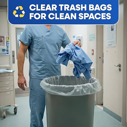 20-30 Gallon Trash Bags, Clear Trash Bags 30'W x 37'L, 8 Micron Clear Garbage Bags, 20-30 Gal High-Density Garbage Can Liners, Fits Square and Round Trash Cans, Pack of 500 - Poueer