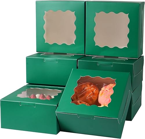 100 pcs 6x6x3 Inches Small Cake Box with Window, Bakery Pastry Cookie Boxes, Mini Pie for Pastry,Dessert,Strawberries,Chocolates, Cupcakes with paper stickers (Brown) - Poueer