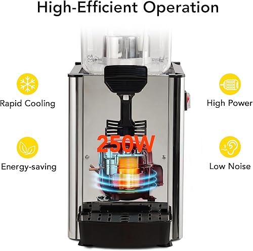 Commercial Beverage Dispenser, 1 Tank 4.8 Gal Stainless Steel Cold Drink Dispenser With 46°F-59°F Cooling Temperature, Large Cold Juice Dispenser for Home and Hospitality - Poueer