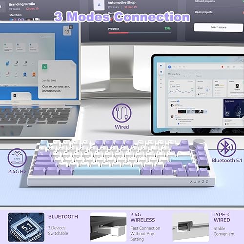 ATTACK SHARK X820ULTRA Wireless Gaming Mechanical Keyboard with TFT Smart Display&Knob,Side Printed PBT,Gasket Mounted 75% TKL Keyboard,BT5.0/2.4GHz/USB-C,RGB Backlit（White Contour,Shark Switch - Poueer