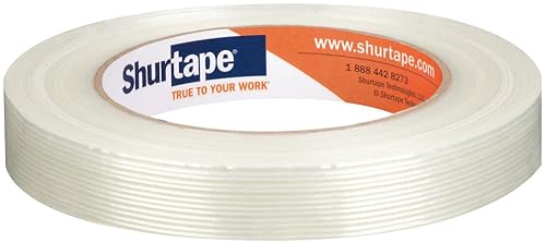 Shurtape GS 490 Economy Grade, Light Duty Fiberglass Reinforced Strapping Tape, 55m Length x 18mm Width per Roll, White, 1 Case of 48 Rolls (101229) - Poueer