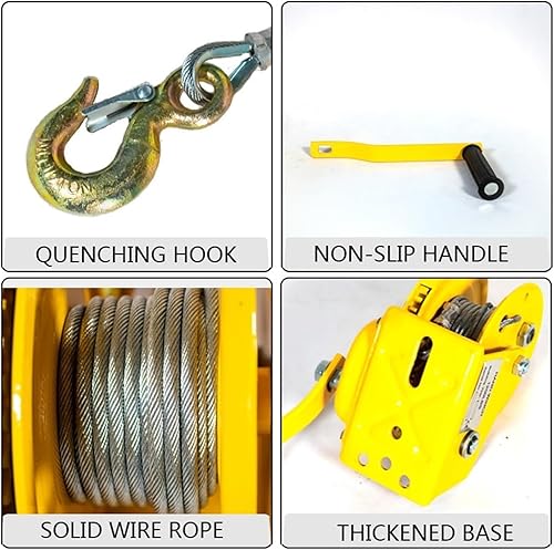 Heavy Duty Hand Winch,Two-Way Self-Locking Device Small Manual Winch,Hand Winch for Boat Trailer with Automatic Brake,Easy to Use and Control ,2600lbs,Bare Metal - Poueer