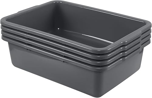 4 Packs 35 L Large Plastic Commercial Bus Tub, Utility Bus Box, Gray - Poueer