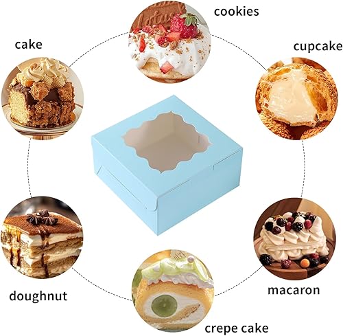 100 pcs 6x6x3 Inches Small Cake Box with Window, Bakery Pastry Cookie Boxes, Mini Pie for Pastry,Dessert,Strawberries,Chocolates, Cupcakes with paper stickers (Brown) - Poueer