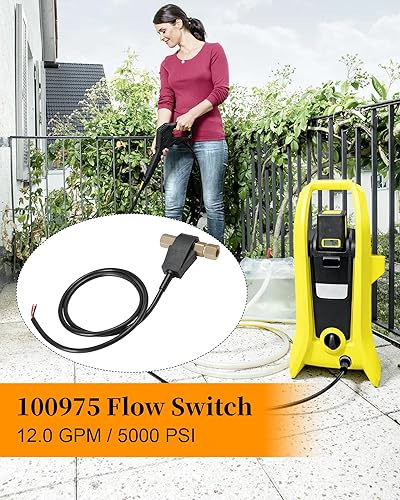 100975 Flow Switch for Pressure Washer, Flow Switch Fit for General Pump, 12.0 GPM, 5000 PSI, Mounts in Any Position - Poueer