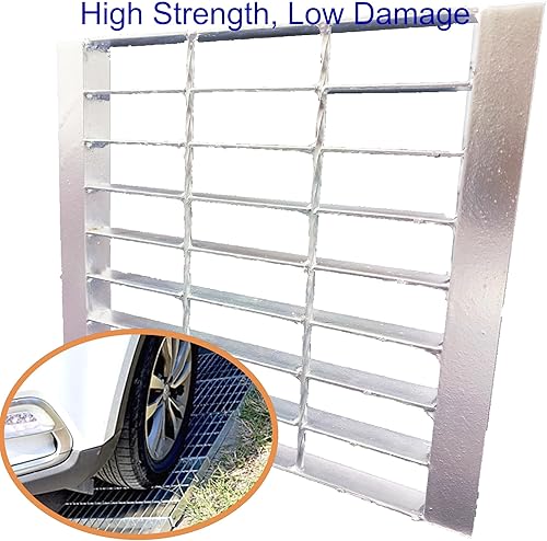 Galvanized Steel Drain Grate with Base, 16x16 Outdoor Drain Cover and Frame, B Class Sewer Grate with Lip, Durable Heavy Duty Channel Grate, Sliver Square Drainage Grate Driveway - Poueer