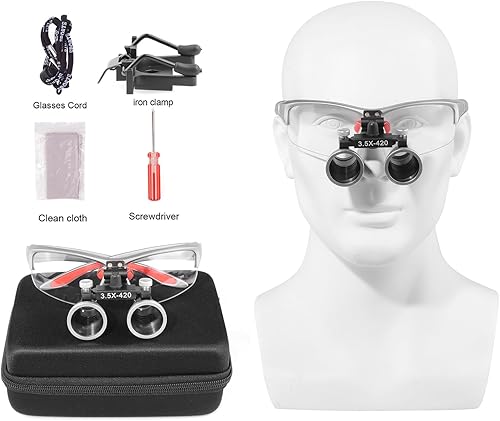 3.5x420 MM Angle Adjustable Binocular Loupes Magnifier Glasses Lab Magnification loupes with Black Cloth Case (Blue) - Poueer