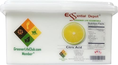 Essential Depot Citric Acid - 8 lbs Shipped in Square Safety Sealed PP Pail with a resealable lid and Removable Handle. - Poueer