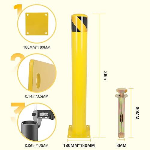 Safety Bollards Post, 36 inch Height 4.5 inch Diameter Steel Bollard Post,Anti-Collision Safety Post, Bollard Post for Parking Lots, Parks and Streets, 6 Packs - Poueer