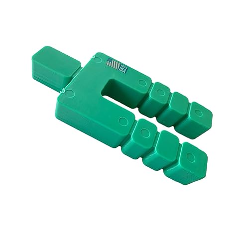 Glazelock MS01 1/32' Thick Shim 4 3/16' L x 1 7/8' W with 5/8' Slot Mini Snap-Off Stackable Square Horseshoe Plastic Flat Shims Green 1/2' Stack 125stacks/2000pc/box (2000, 1/32 inch) - Poueer