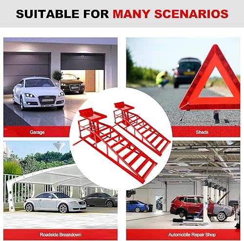 2 Pack 5T 10000lbs Hydraulic Car Ramps Low Profile Car Lift Service Ramps Truck Trailer Garage Lift Height Range 9.8' to 15' Hydraulic Vehicle Ramps Black - Poueer