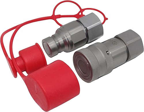 1/2'' NPT Flat Face Hydraulic Quick Connect Coupling Set Skid Steer Loader Quick Disconnect Coupler with Dust Caps ISO12.5 - Poueer