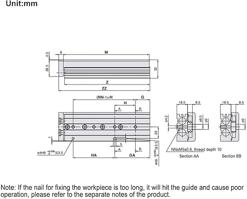 Guide Rail Cylinder, MXS12 Pneumatic Guide Rail Cylinder Double-Shaft Slide Guiding Pneumatic Air Cylinder High Accuracy Mini Pneumatic Cylinder M5×0.8 for Textile Industry, 50mm Stroke - Poueer