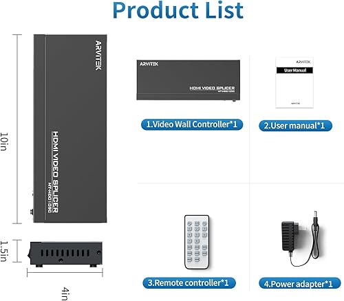 4K HDMI Video Wall Controller 3x3, Arvitek 9 TV Screens Into 1 Wall Display TV Wall Controller w/Remote, HDMI Video Splitter w/ 13 Splicing Display Mode - Poueer