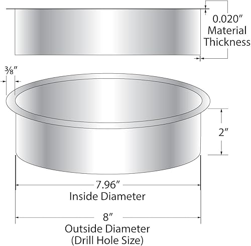 OUTWATER 10' (Nominal) Diameter x 2' Height 304 Polished Stainless Steel Trash Grommets for Countertop Inserted Trash Chutes - Poueer