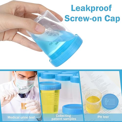 200 Pcs 200 Pcs Urine Specimen Cups with Lids and Evident Seal Urine Sample Cups Collection Cup Disposable for Collection and Testing (Blue Lids) - Poueer