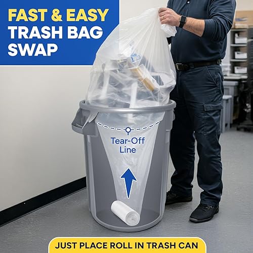 20-30 Gallon Trash Bags, Clear Trash Bags 30'W x 37'L, 8 Micron Clear Garbage Bags, 20-30 Gal High-Density Garbage Can Liners, Fits Square and Round Trash Cans, Pack of 500 - Poueer