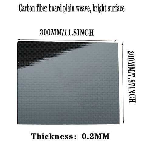 3K Plain Weave Carbon Fiber Sheet 200x300mm 0.2-20mm Thickness - High Gloss Carbon Plate for RC Models(Thickness:0.2mm) - Poueer