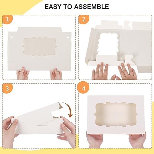 TOMNK 60pcs Bakery Boxes, 12x8x2.5 Inches 3 Style Cookie Boxes, Treat Containers with Window for Mother's Day, Candies, Chocolate Strawberries, Cakes, Muffins, Donuts - Poueer