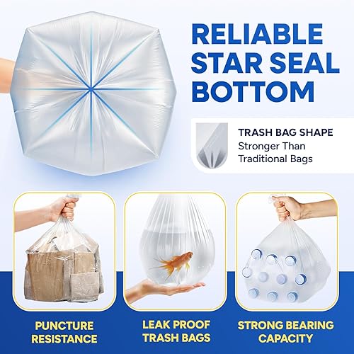 PLASTIC PRINCE) 7-10 Gallon Trash Bags, Small Office Trash Bags, 8 Mic Wastebasket Liners, 24' x 24' Clear Garbage Bags for Office Trash Cans Kitchen Bathroom, Pack of 1000 - Poueer