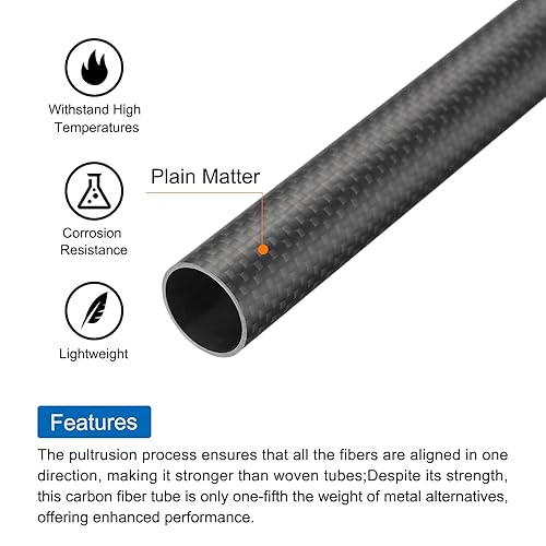 uxcell 4Pcs Carbon Fiber Tubes 25 x 27 x 500mm Matte Surface Rod 3K Roll Wrapped Carbon Round Tubing for RC Airplane Quadcopter Multicopter - Poueer