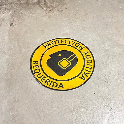 TRADESAFE Safety Glasses Required Anti-Slip Floor Sticker - Eye Protection Required Caution Sign, Peel and Stick Adhesive Vinyl Sign, ANSI-Compliant, 17” Diameter Round Sticker - Poueer