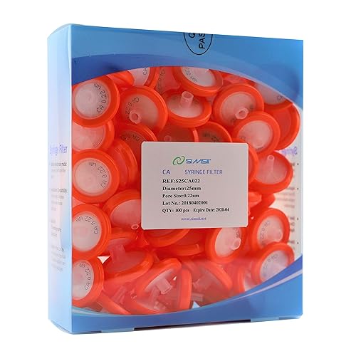 Syringe Filters, CA, Diameter: 25 mm, Micron Pore Size 0.22 um, Pack of 100 - Poueer