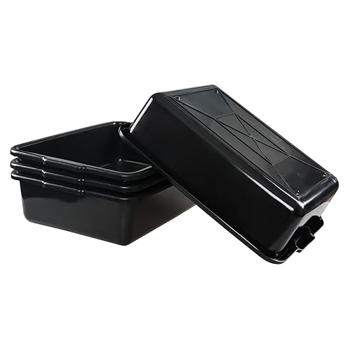 32 L Large Commercial Bus Box, 4-Pack Plastic Utility Bus Tub, Black - Poueer