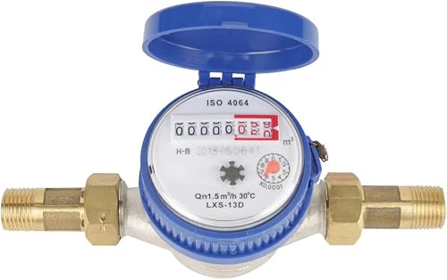 Cold Water Meter, 1/2 inch Thread Water Meter with Fittings and A Protective Cover for Garden and Home Usage - Poueer