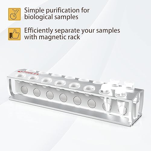4E's USA Magnetic Bead Rack Separator for DNA - Magnetic Separator for Purification of DNA, RNA Holds 16 (1.5 mL) Eppendorf Tubes, Microcentrifuge Tubes - Model MRK100216 - Poueer